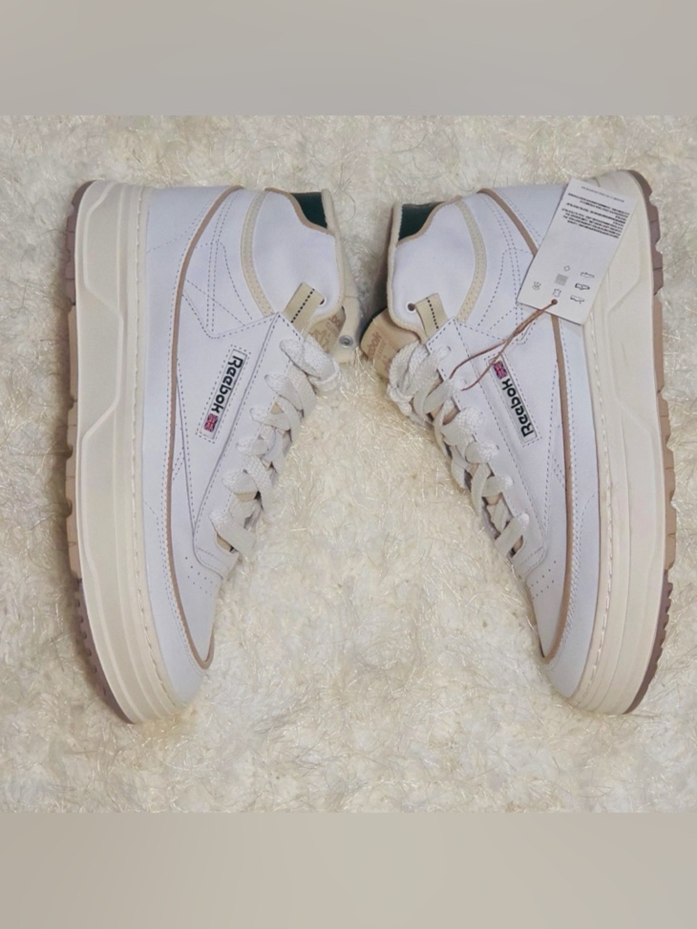 NEW_ Reebok Women’s White Leather Platform Sneakers with Cream Accents - Picture 8 of 11